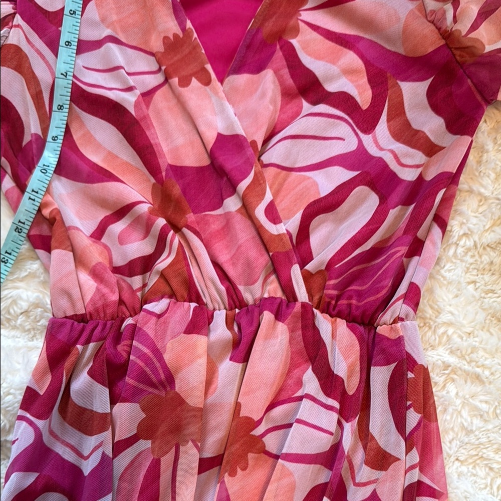 Pink and White Floral Wrap Gown with Bishop Sleeves - Picture 13 of 13